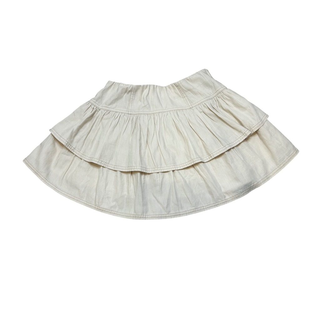 American Eagle Cream Tiered Ruffle Mini Skirt Contrast Stitching NWT Medium